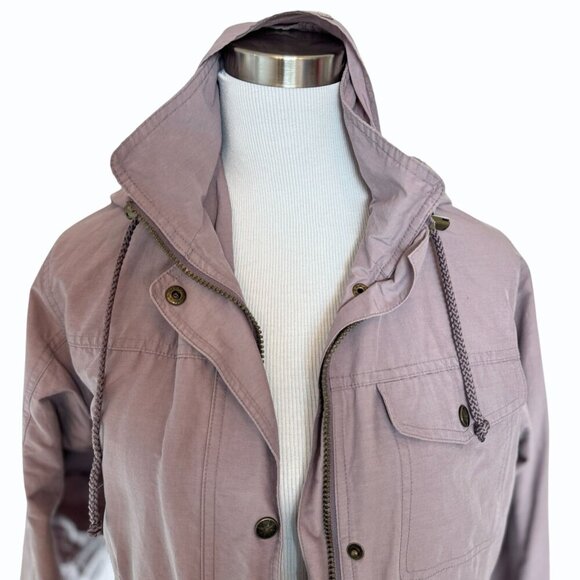 VTG‎ LL Bean Womens Utility Trench Coat Size S Belted Hooded Snap Zip Lavender - Picture 5 of 13